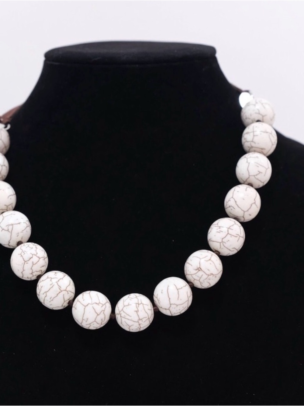 KGP Rare Howlite and Leather Statement Necklace -115grans  Boho Style